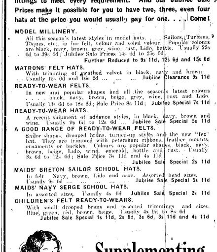 C M Ross Co. Ltd newspaper advertisement for hats and underwear