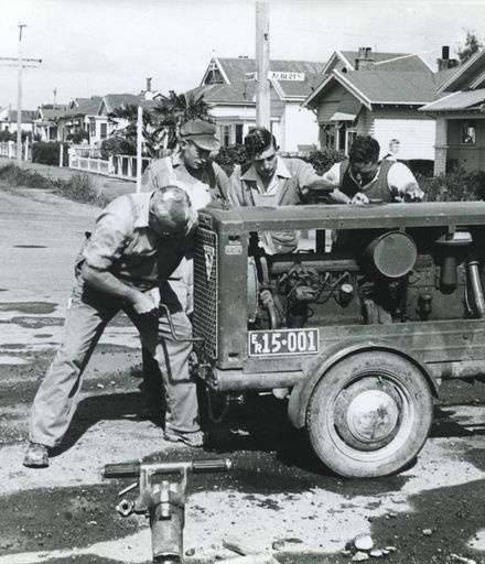 Workers at roadworks on the corner of Albert and Ferguson Streets