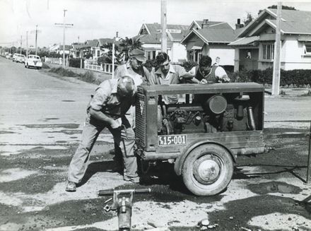 Workers at roadworks on the corner of Albert and Ferguson Streets