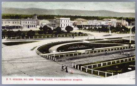 Colour Postcard of Railway Workers in the Square