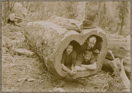 Three men in a log