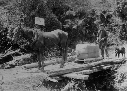 Henry Dittmer transporting a wool bale