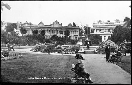 The Square looking towards Main Street West from Square Gardens Fountain