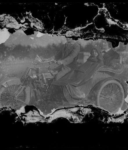 Family on Motorcycle and Sidecar [Print Damaged]