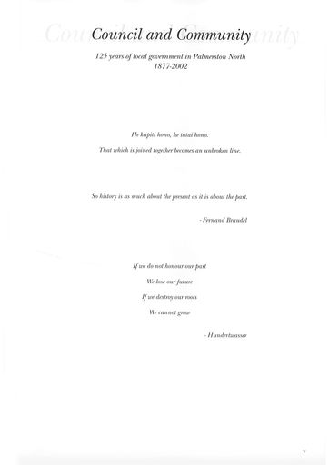 Council and Community: 125 Years of Local Government in Palmerston North 1877-2002 - Page 7