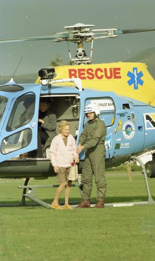 Madge Allsop arrives at Linton via Rescue Helicopter