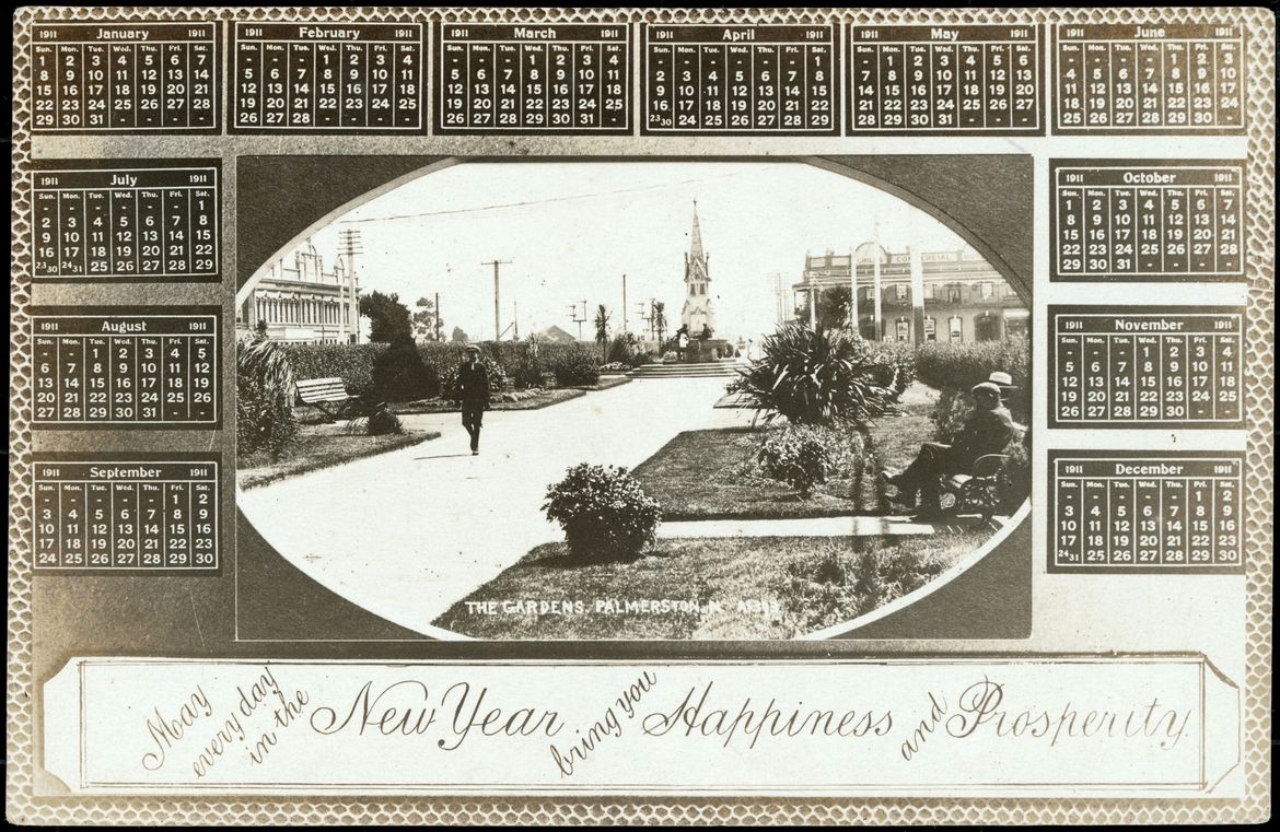 New Year Greeting Postcard and Calendar
