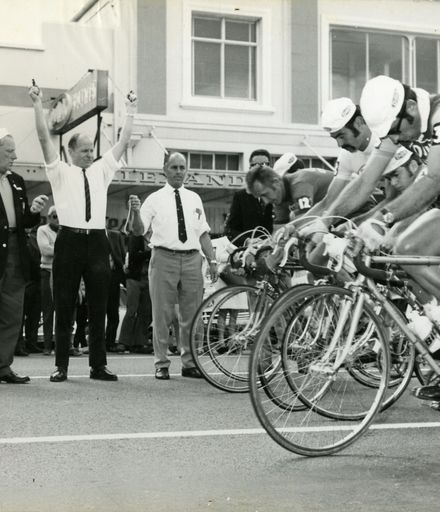 Start Line of Palmerston North-Wellington Segment of Dulux Six-Day Cycle Race, 1960s