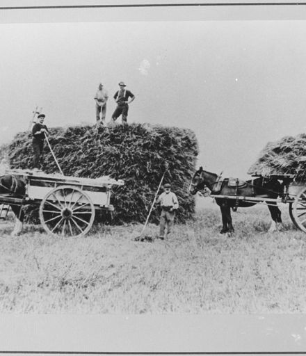 Horse-Drawn Drays and Sheaves of Oats, Chowen's Farm