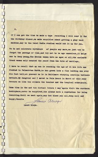 Page 2: Reply to invitation to the 21st birthday celebrations of the Alwyn Physical Culture Club