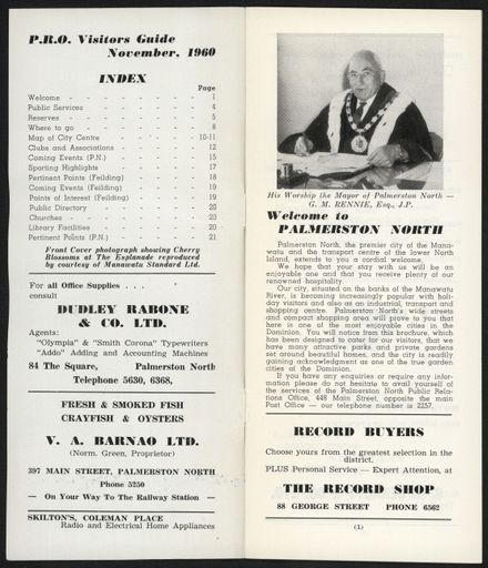 Visitors Guide Palmerston North and Feilding: November 1960 - 2
