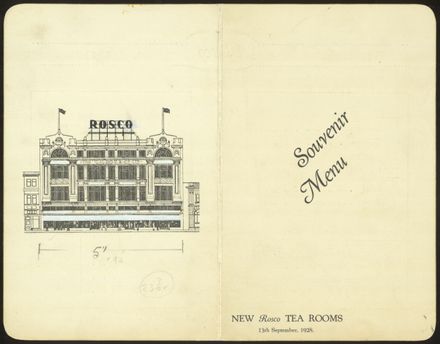 Rosco Souvenir Menu, for the opening of the new tearooms