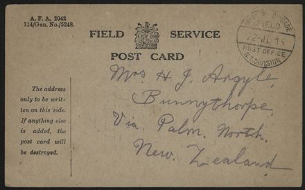 WWI Field Service postcard