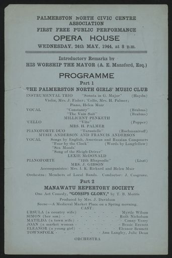 Palmerston North Civic Centre Association - concert programme