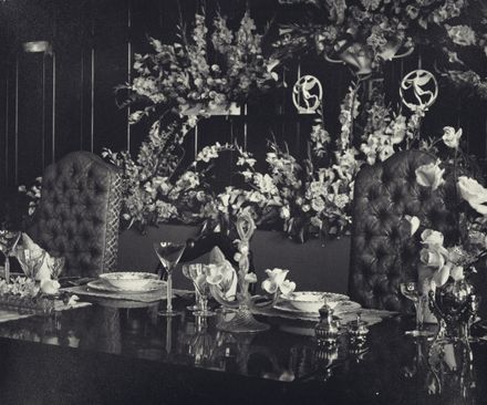 Flower arrangments and table settings for the visit of Queen Elizabeth II and the Duke of Edinburgh