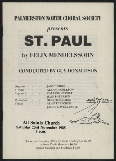Palmerston North Choral Society - St. Paul programme