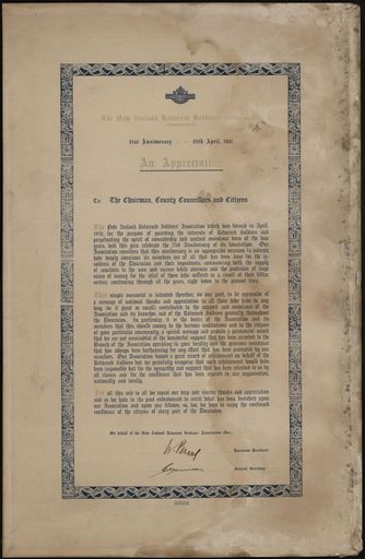 An Appreciation, New Zealand Returned Soldiers' Association