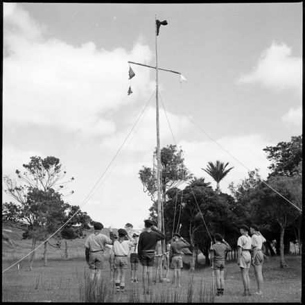 "Great Life for Boys at Scout Camp" Saluting the Flag