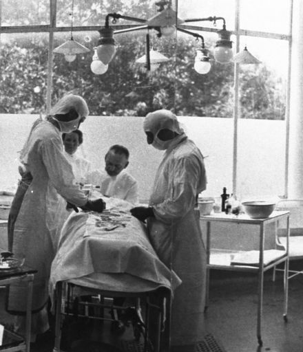 Staff in the operating theatre, Palmerston North Public Hospital