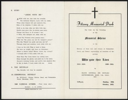 Unveiling of Memorial Shrine - Order of Service