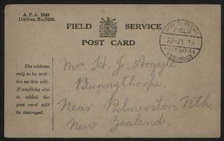 WWI Field Service postcard