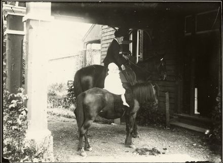 Mrs A.S. Aldrich and her daughter Kathleen on horseback