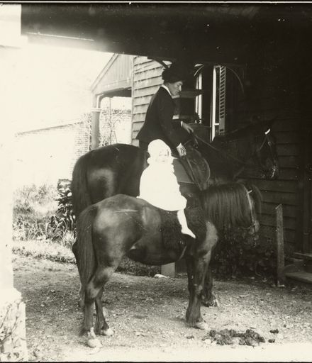 Mrs A.S. Aldrich and her daughter Kathleen on horseback