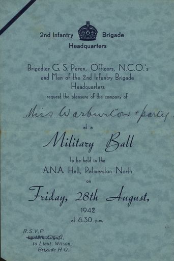 Invitation to Military Ball addressed to Miss Warburton and party