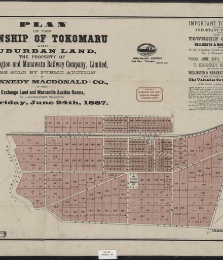 Plan of land for sale in the township of Tokomaru