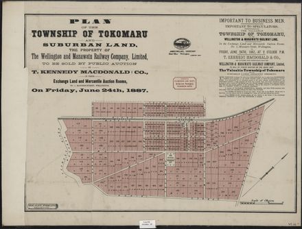 Plan of land for sale in the township of Tokomaru