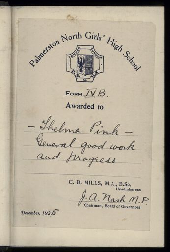 Palmerston North Girls' High School book plate