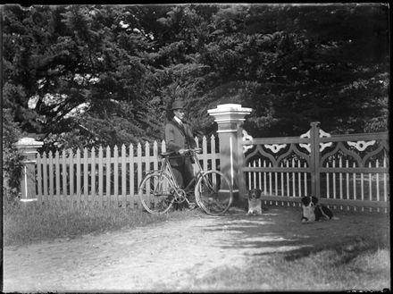 Man with Bicycle and Two Dogs