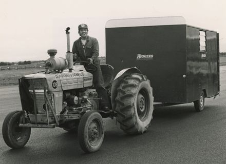 Mobile smoko room being towed by a tractor at Milson Airport