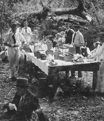 Picnickers around an outdoor table