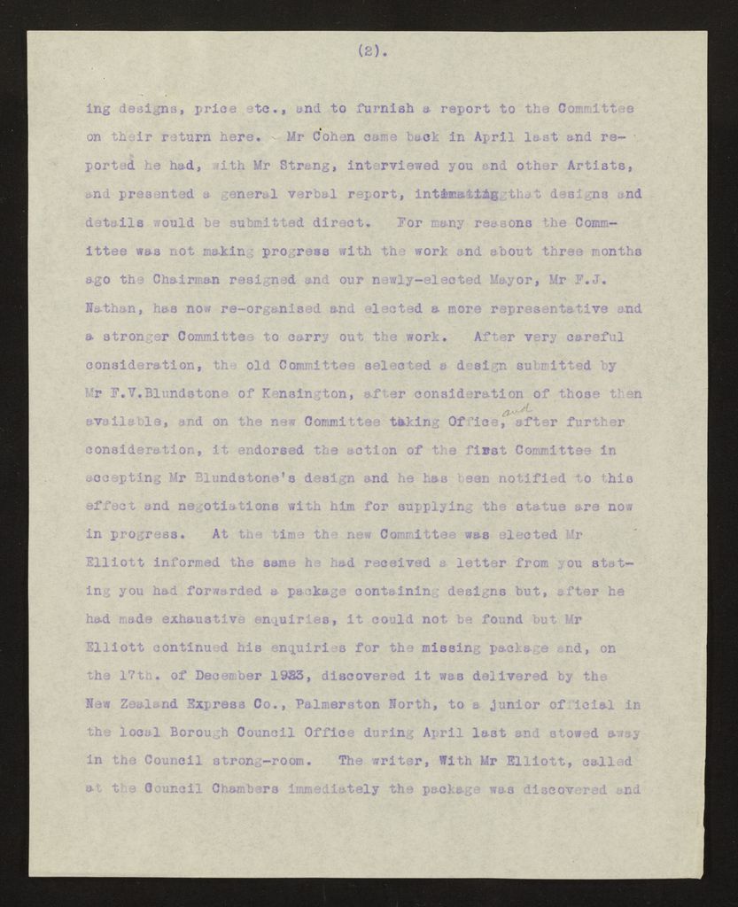 Correspondence regarding design of memorial, PN & Districts Soldiers' Memorial Fund, 9 January 1924 2
