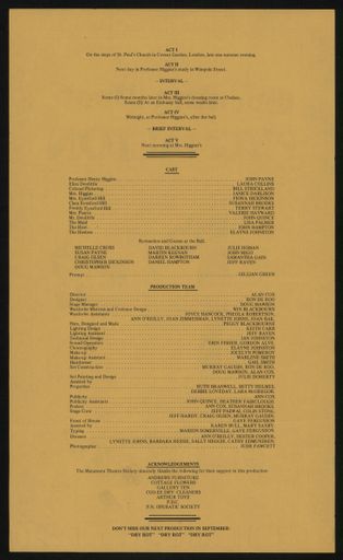 Manawatu Theatre Society programme - reverse