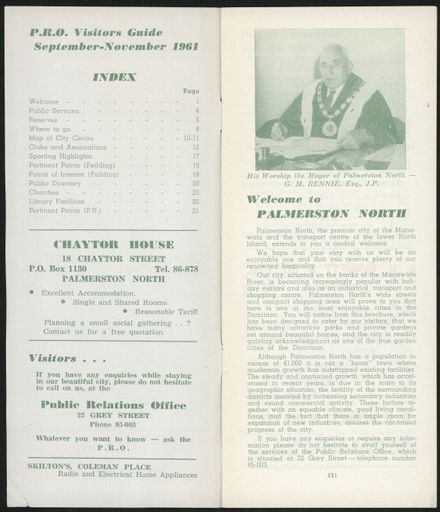 Visitors Guide Palmerston North and Feilding: September-November 1961 - 2