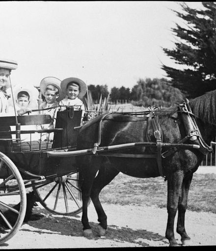 Governess and children in cart at "Woodhey"