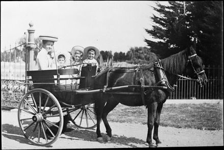 Governess and children in cart at "Woodhey"