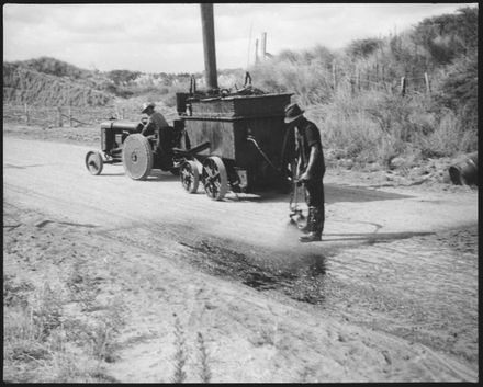 Tar sealing the road to Foxton Beach