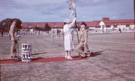 The Queen Mother presents the Squadron Standard to the RNZAF No. 75 Squadron