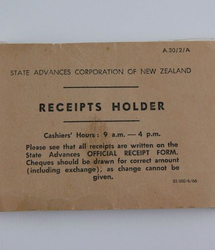State Advances Corporation of New Zealand - 'Receipts Holder' Booklet