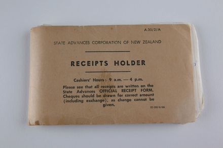 State Advances Corporation of New Zealand - 'Receipts Holder' Booklet