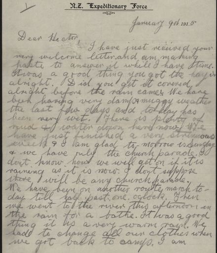 Letter home from training, during WWI