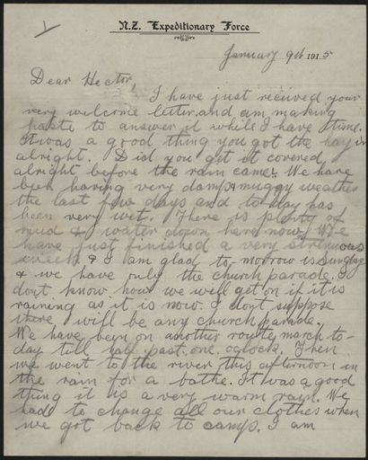 Letter home from training, during WWI