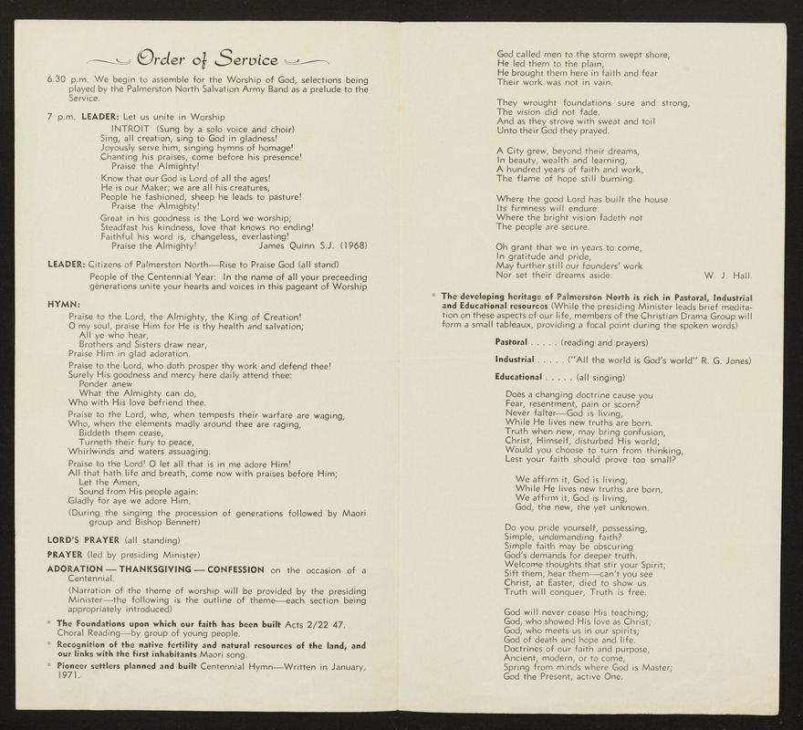 Palmerston North Centennial Service of Worship 2