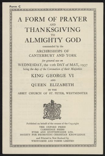 Coronation of King George VI and Queen Elizabeth - Order of Service