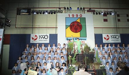 Lighting the Special Olympics flame during the opening ceremony