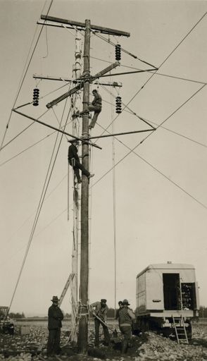 Workmen Repairing Power Line - Mangahao Electric Power Scheme