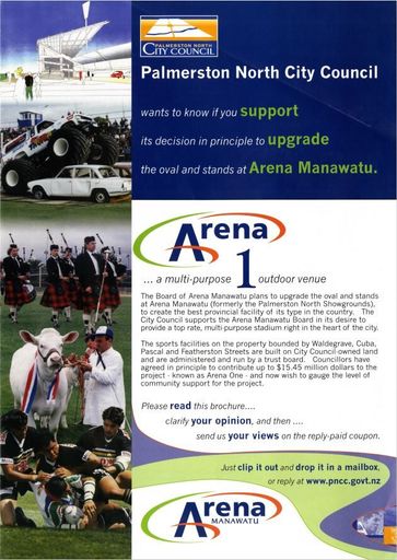 Arena Manawatū - brochure discussing proposed upgrade - Resource cover image